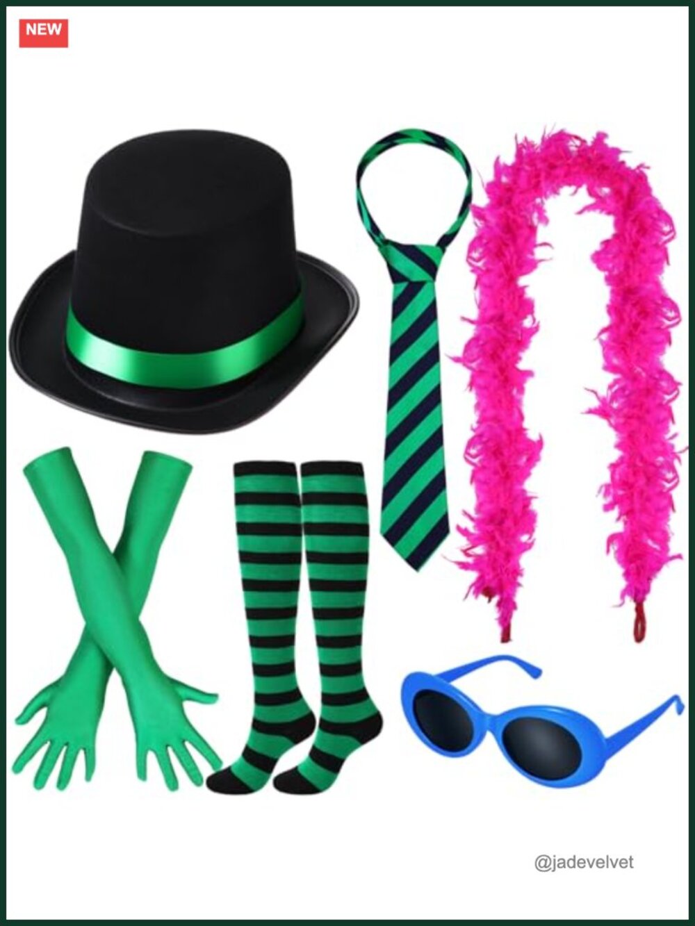 6 Pc Halloween Costume Accessory Set Felt Hat Satin Gloves Faux Fur Boa Fancy